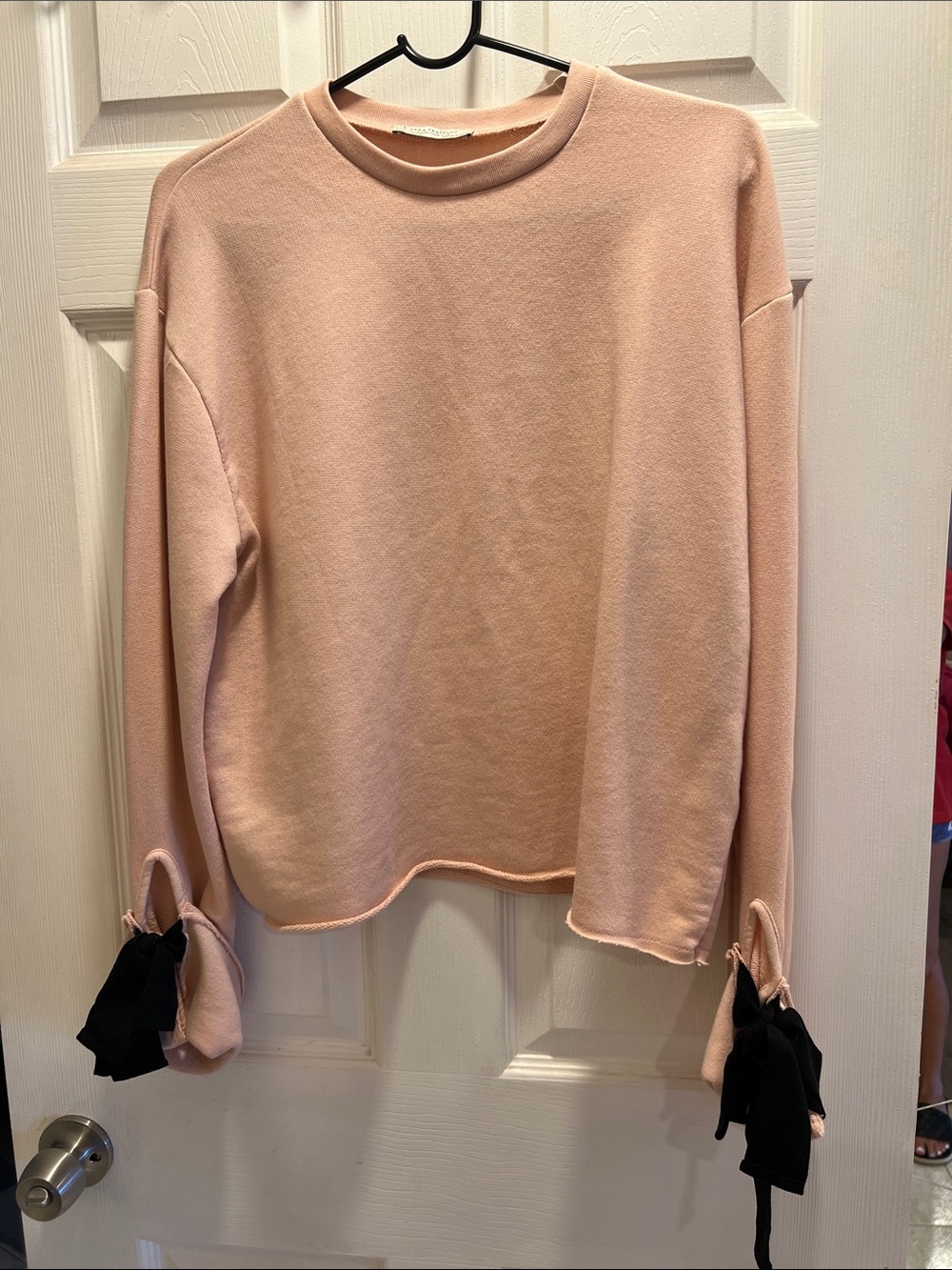 Zara Blush Pink Tie-Cuff Crewneck Sweatshirt